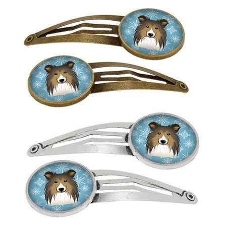 CAROLINES TREASURES Snowflake Sheltie Barrettes Hair Clips, Set of 4, 4PK BB1676HCS4